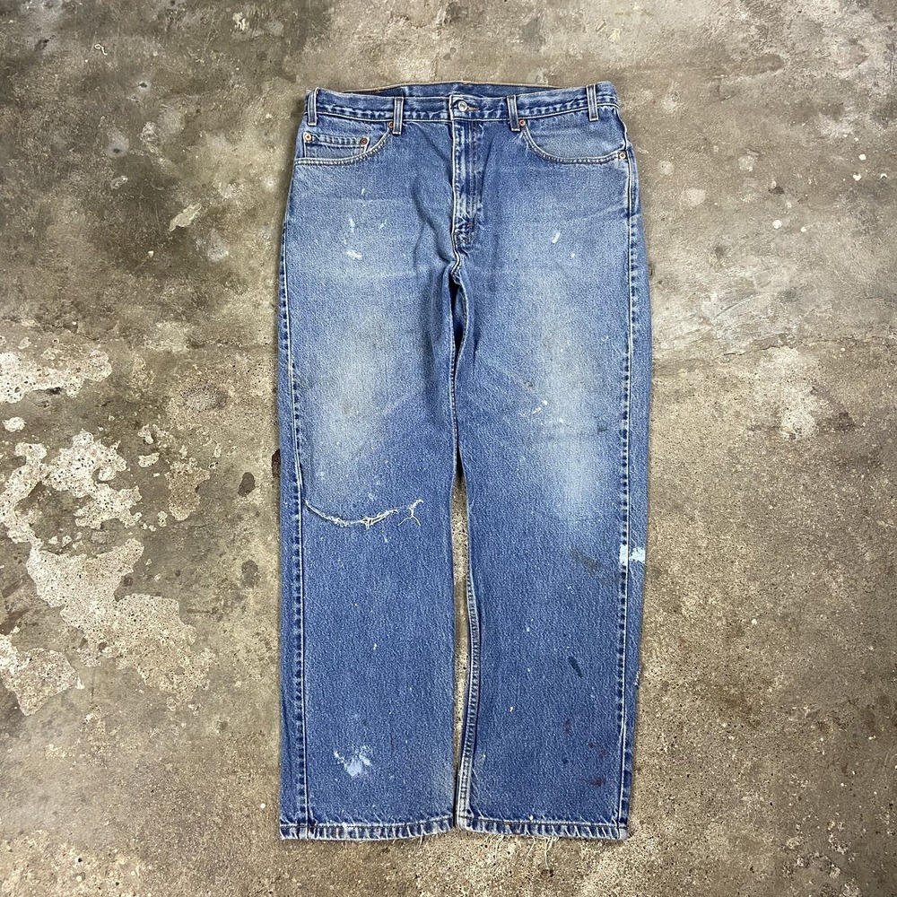 Vintage 90s Levi's 505 Jeans Size 38x30 Blue Denim Medium Wash Distressed Wear
